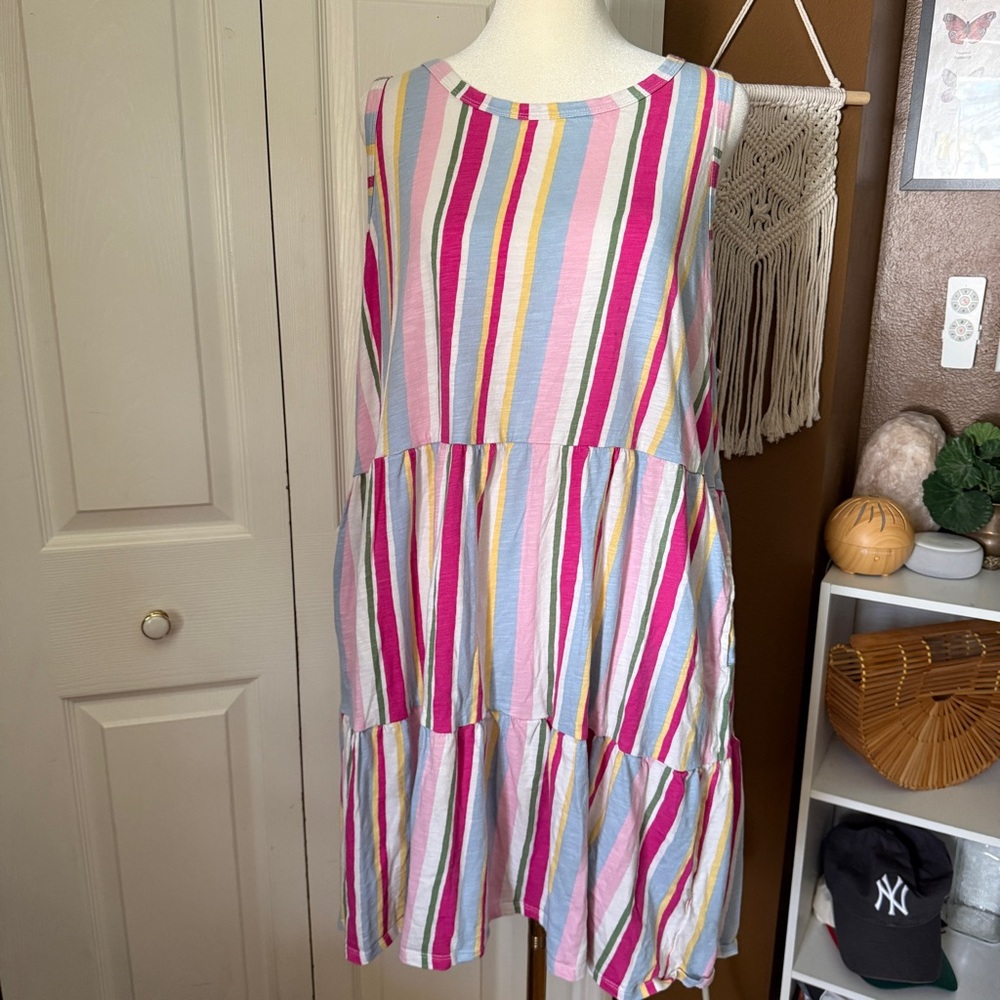 GAP Women's Colorful Striped Sleeveless Tiered Sun Dress / Size XXL